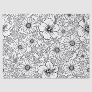 Elegant Black White Floral Line Art Pattern (4) Tissue Paper