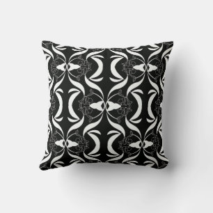 Elegant Black White Floral Pattern Style Throw Pillow