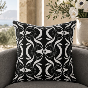 Elegant Black White Floral Pattern Style Throw Pillow