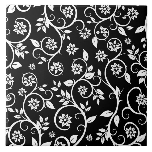 Elegant black &white floral pattern  tile (Front)
