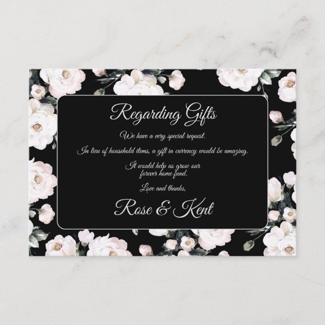 Elegant Black White Floral Pattern Wedding Enclosure Card (Front)
