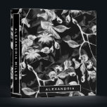 Elegant Black & White Floral | Personalized Binder<br><div class="desc">Modern three (3) ring binder features an elegant black and white floral pattern with grey accents. A stylish pattern layered with white flowers, grey shadows on a black background, giving depth and perspective to the overall design. Shown with a simple personalized first name on the front cover in modern typography...</div>