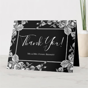 Elegant Black White Floral Photo Sentiment Thank You Card
