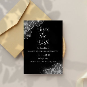 Elegant Black & White Floral Save the Date Invitation
