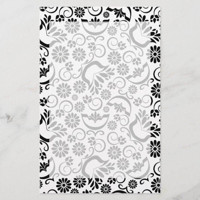 Elegant black white floral Stationery (Front)