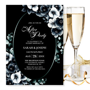 Elegant Black White Floral Wedding After Party Invitation