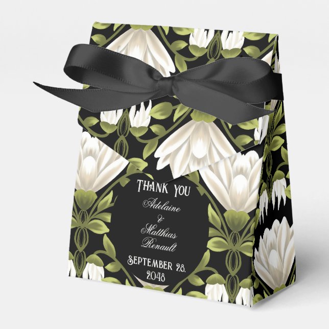 Elegant Black & White Floral Wedding: Calligraphy  Favor Box (Front Side)