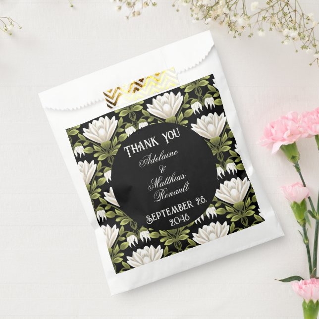 Elegant Black & White Floral Wedding: Calligraphy  Favour Bag (Sealed)