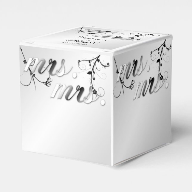 Elegant Black White Floral Wedding Favour Box (Front Side)