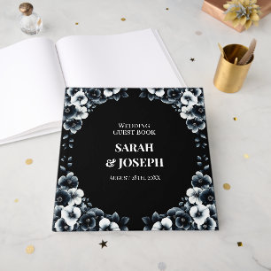 Elegant Black White Floral Wedding Guest Book