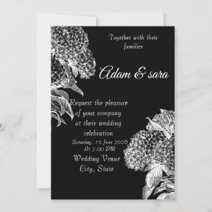 Elegant Black & White Floral Wedding Invitation
