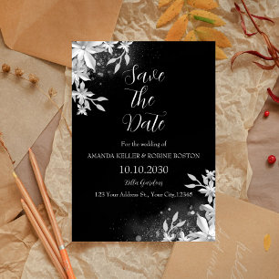 Elegant Black White Floral Wedding Invitation