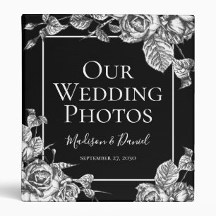 Elegant Black White Floral Wedding Photo Album Binder