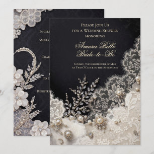Elegant Black White Floral Wedding Shower Invitati Invitation