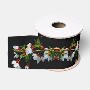 Elegant Black White flowering white Blossom Grosgrain Ribbon