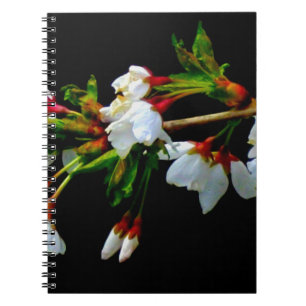 Elegant Black White flowering white Blossom Notebook