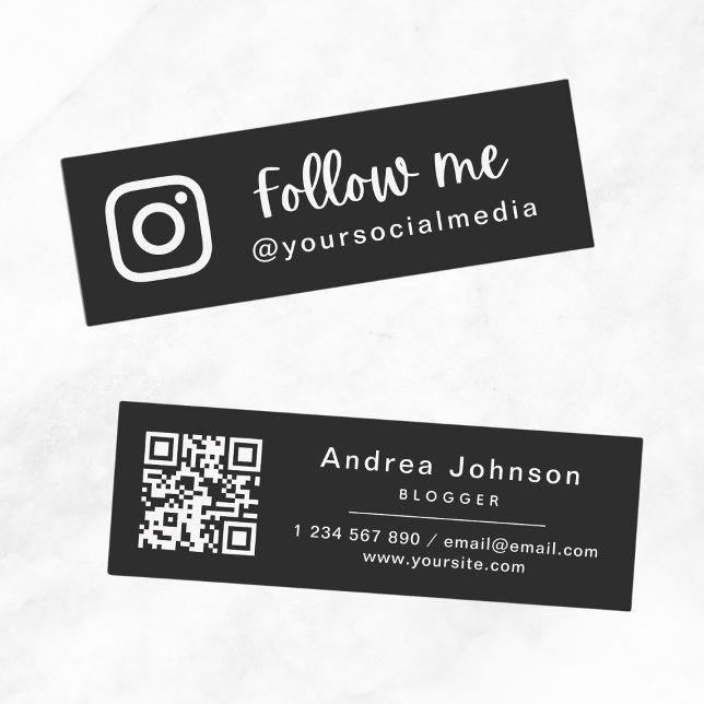 Elegant Black & White Follow Social Media QR Code  Mini Business Card (Creator Uploaded)
