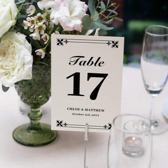 Elegant Black White Frame Names & Wedding Date Table Number (Creator Uploaded)