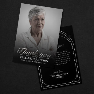Elegant Black & White Funeral Photo Thank You Card
