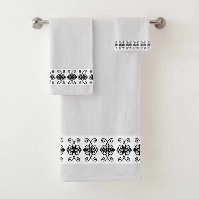 Elegant Black & White Geometric Pattern Bath Towel Set (Insitu)