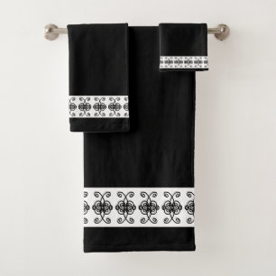 Elegant Black & White Geometric Pattern Bath Towel Set