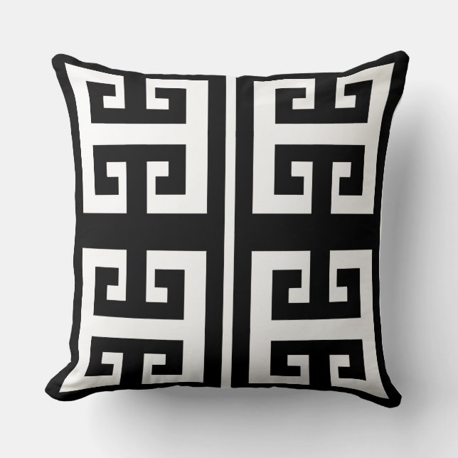 Elegant Black & White Geometric Pattern Throw Pillow (Front)
