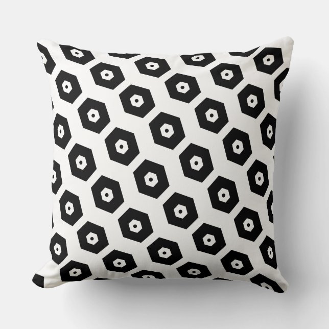 Elegant Black White Geometric Pattern Throw Pillow (Front)