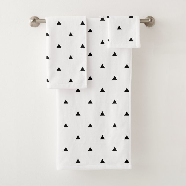 Elegant black white geometric pattern | triangles bath towel set (Insitu)