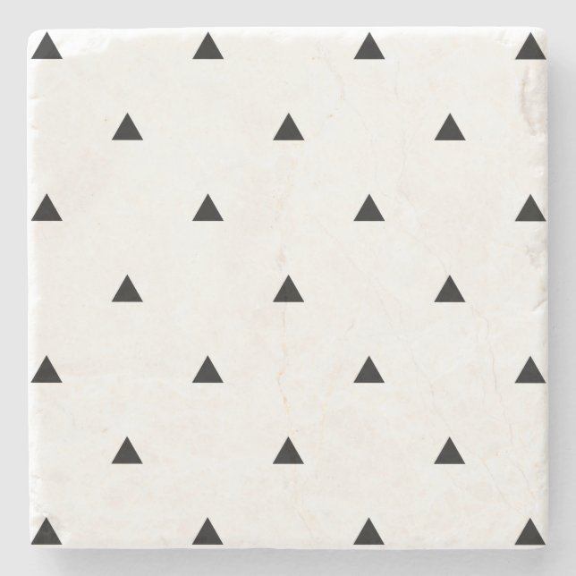Elegant black white geometric pattern | triangles stone coaster (Front)
