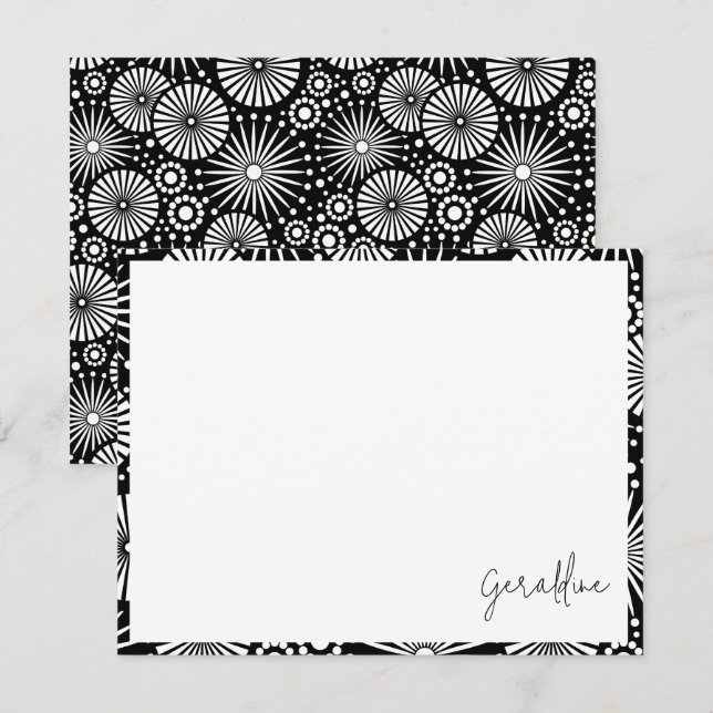 Elegant Black White Geometric Starburst Name  Card (Front/Back)