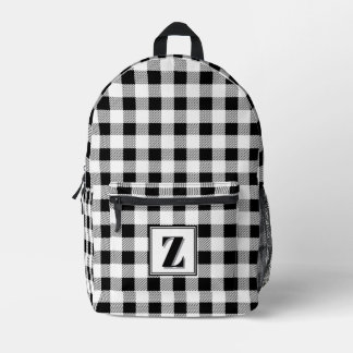 Elegant black white gingham customizable monogram  printed backpack