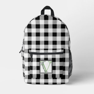 Elegant black white gingham monogram letter V Printed Backpack