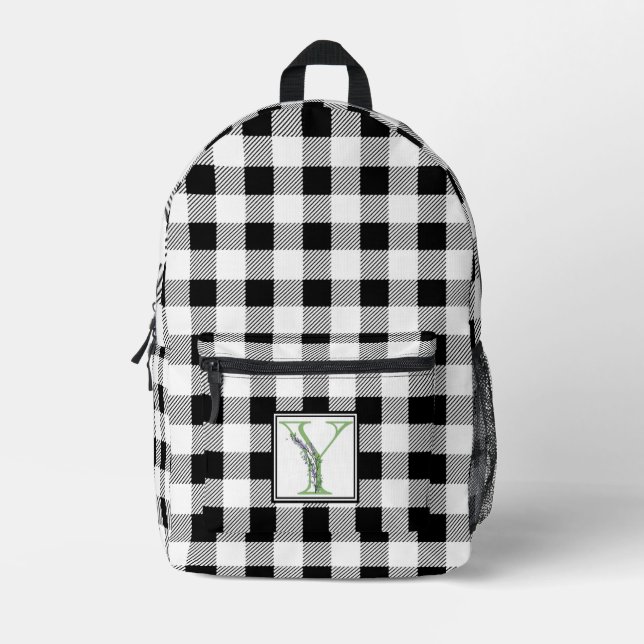 Elegant black white gingham monogram letter Y Printed Backpack (Front)