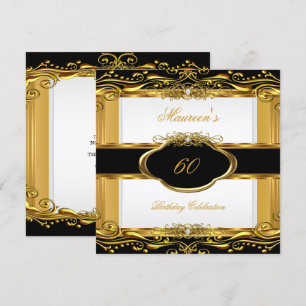 Elegant Black White Gold 60th Birthday Party Invitation
