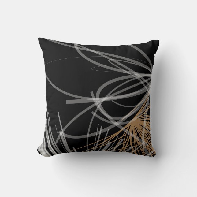 Elegant Black White & Gold Abstract Design Throw Pillow (Front)