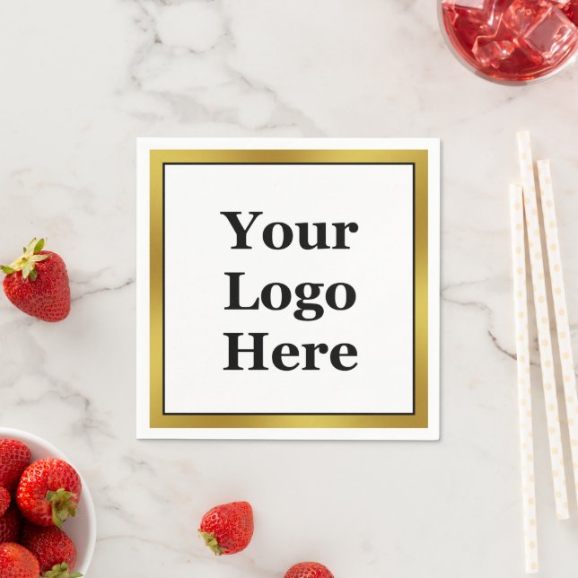 Elegant Black White Gold Business Logo Template Napkin (Insitu)