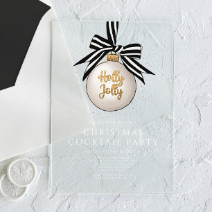 Elegant Black White Gold Christmas Cocktail Party  Acrylic Invitations