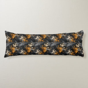 Elegant Black White Gold Floral Repeating Pattern Body Pillow
