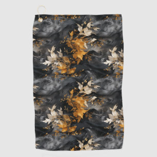 Elegant Black White Gold Floral Repeating Pattern Golf Towel
