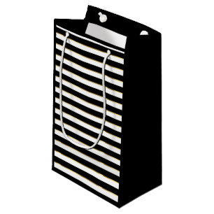 Elegant Black White Gold Horizontal Stripe   Small Gift Bag