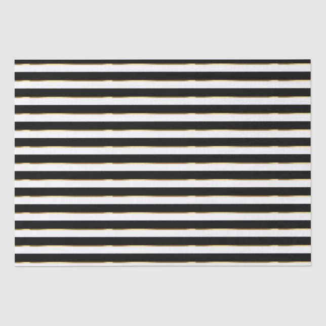 Elegant Black White Gold Horizontal Stripe   Tissue Paper (Front)