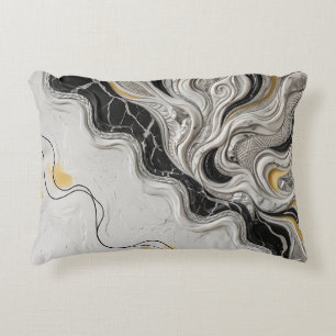 Elegant Black White Gold Marble Abstract Art Gift Accent Pillow