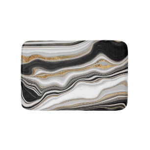 Elegant Black White Gold Marble  Bath Mat