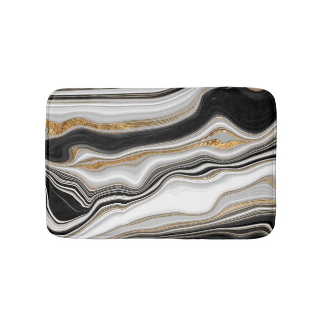 Elegant Black White Gold Marble  Bath Mat (Front)