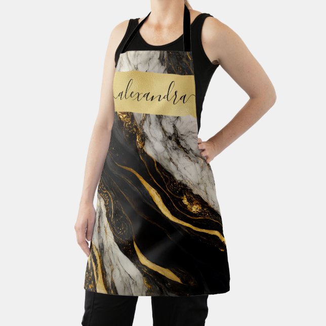 Elegant Black White Gold Marble Stone Custom Apron (Insitu)