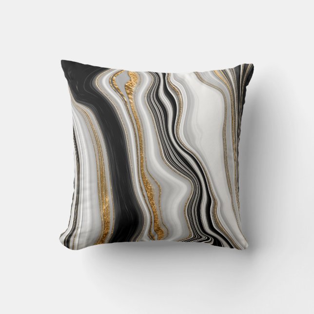 Elegant Black White Gold Marble  Throw Pillow (Front)