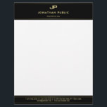 Elegant Black White Gold Monogram Modern Template Letterhead<br><div class="desc">Elegant Black White Gold Monogram Modern Template Letterhead.</div>