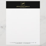 Elegant Black White Gold Monogram Modern Template Letterhead<br><div class="desc">Elegant Black White Gold Monogram Modern Template Letterhead.</div>