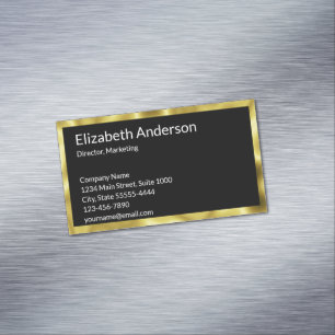 Elegant Black White Gold Name Job Title Contact Magnetic Business Card