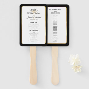 Elegant Black White Gold Palm Tree Wedding Program Hand Fan